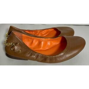 Ralph Lauren Barb Brown Golden Chain Ballet Flats Comfort Shoes Size 7 B